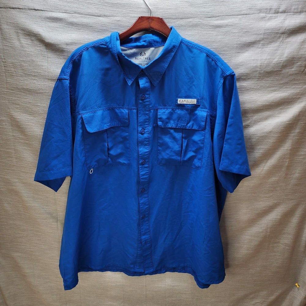 Realtree Fishing Mens 2XL Lapis Blue Short Sleeve Button Down Shirt TS10047